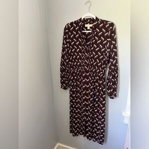 MICHAEL Michael Kors‎ Burgundy Long Sleeve midi Dress button down